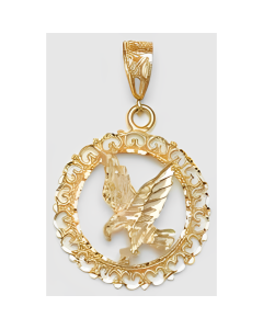 10K Yellow Gold Eagle in a Circle Pendant