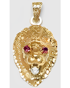 10K Yellow Gold Roaring Red Eyed Lion Pendant