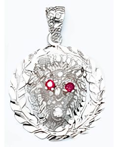 Silver Roaring Red Eyed Lion Pendant