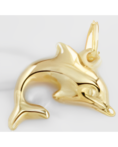 10K Yellow Gold Hollow Italian Dolphin Pendant