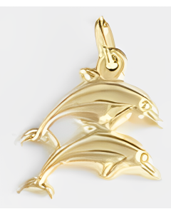 14K Yellow Gold Hollow Italian Dolphins Pendant