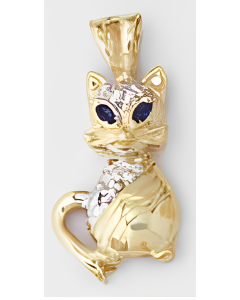 10K Yellow Gold Fancy CZ Blue Eyed Cat Pendant
