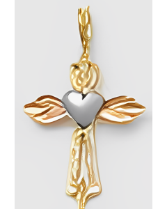 10K Two Tone Cross With Heart Charm