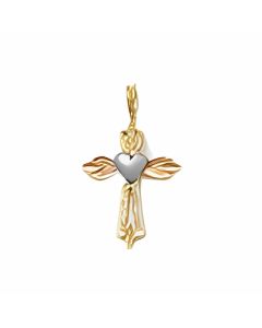 10K Two Tone Cross With White Gold Heart in the Middle Charm