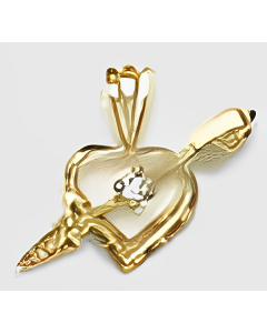 10K Yellow Gold Tiny Bow & Arrow C.Z. Heart Pendant