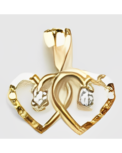 10K Yellow Gold Cute Double Heart with C.Z. Pendant