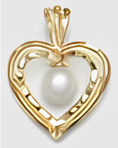 10K Yellow Gold Cute Heart with Pearl Pendant