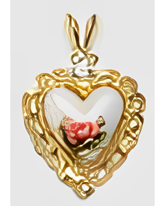 10K Yellow Gold Mini Porcelain Floral Heart with Stone Pendant