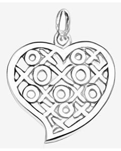 10K White Gold X's & O's Heart Pendant