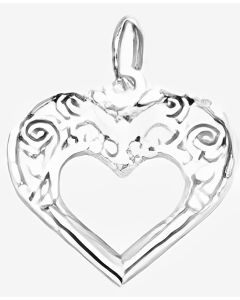 Silver Floral Filigree Double Heart Charm