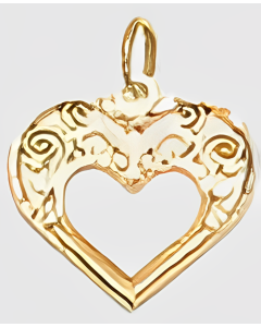 10K Yellow Gold Floral Filigree Double Heart Charm