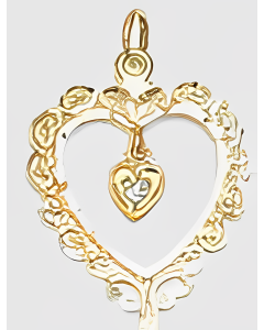 10K Yellow Gold Fancy Double Heart with Stone Pendant