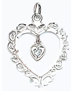 10K White Gold Fancy Double Heart with Stone Pendant
