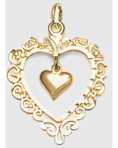 10K Yellow Gold Floral Double Heart Pendant