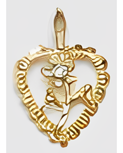 10K Yellow Gold Heart with Rose and C.Z. Pendant