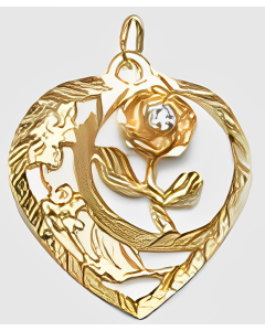 10K Yellow Gold Heart with Rose & Stone Pendant
