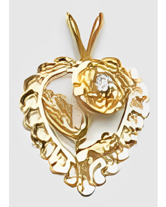 10K Yellow Gold Small Heart with Rose & Stone Pendant
