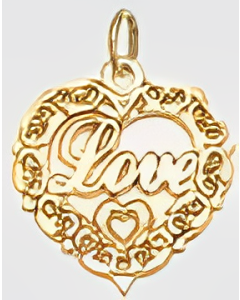 10K Yellow Gold Fancy "Love" Heart Pendant