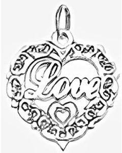 Silver Fancy "Love" Heart Pendant