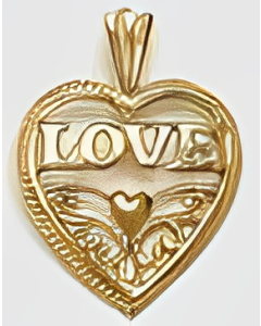 10K Yellow Gold Retro "Love" Heart Pendant