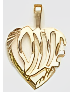 10K Yellow Gold Stretched Out "Love" Heart Pendant