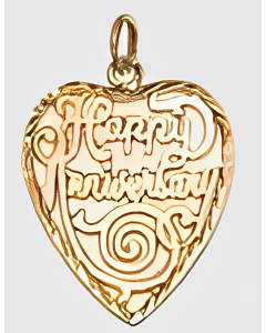 10K Yellow Gold Fun "Happy Anniversary" Heart Pendant