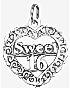 Silver Floral "Sweet 16"  Heart Charm