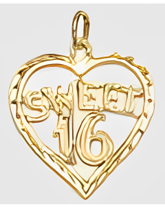 10K Yellow Gold  "Sweet 16"  Heart Pendant