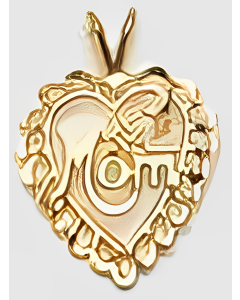 10K Yellow Gold Fancy Heart "Mom" Pendant