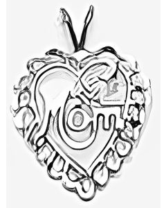 10K White Gold Fancy Heart "Mom" Pendant