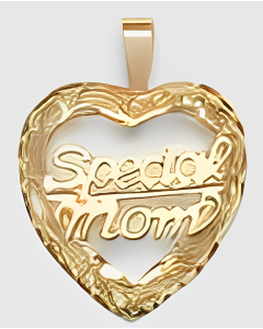10K Yellow Gold Fancy Heart "Special Mom" Pendant
