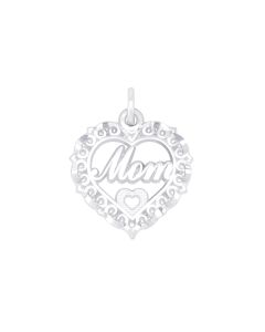 Silver Fancy Double Heart "Mom" Charm