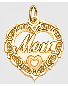 10K Yellow Gold Fancy Double Heart "Mom" Charm