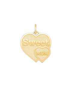 10K Yellow Gold Double Heart "Sweet Mom" Charm