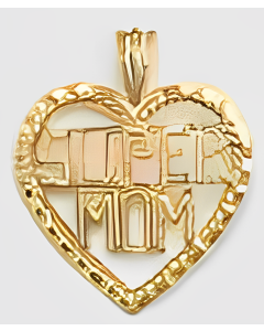 10K Yellow Gold "Super Mom" Heart Pendant