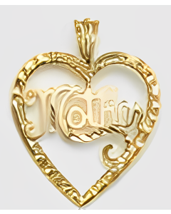 10K Yellow Gold Large Heart "Mother" Pendant