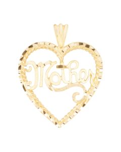 10K Yellow Gold Large Heart "Mother" Pendant