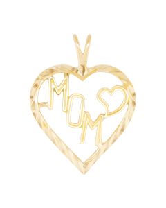 10K Yellow Gold Double Heart "Mom" Pendant