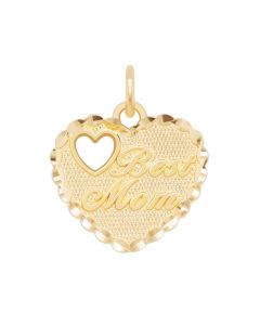 10K Yellow Gold Double Heart "Best Mom" Charm