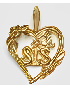 10K Yellow Gold Floral  "Sister"  Heart Pendant