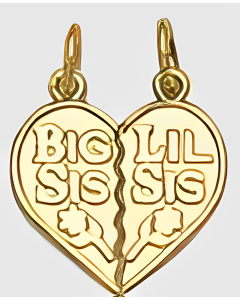 10K Yellow Gold Breakable "Big Sis Lil Sis"  Heart Charm