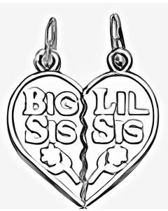 Silver Breakable "Big Sis Lil Sis"  Heart Charm