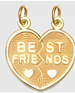 10K Yellow Gold Breakable Heart "Best Friends" Charm