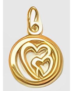 10K Yellow Gold Mini Double Heart in a Circle Charm