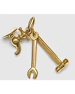 10K Yellow Gold 3D Tap, Wrench & Mallet Charm