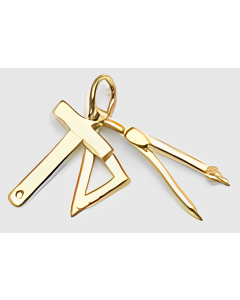 10K Yellow Gold 3D T Square, Set Square & Compass Charm