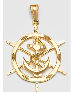 10K Yellow Gold Ship Wheel & Anchor Pendant