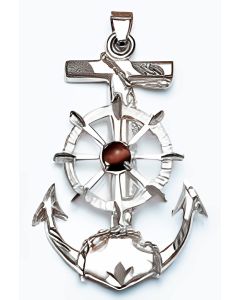 Silver Large Anchor & Sailor's Cross Tiger's Eye Pendant