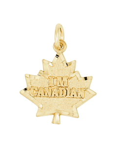 10K Yellow Gold "I Am Canadian" in Maple Leaf Charm