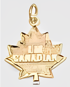 10K Yellow Gold "I Am Canadian" in Maple Leaf Charm